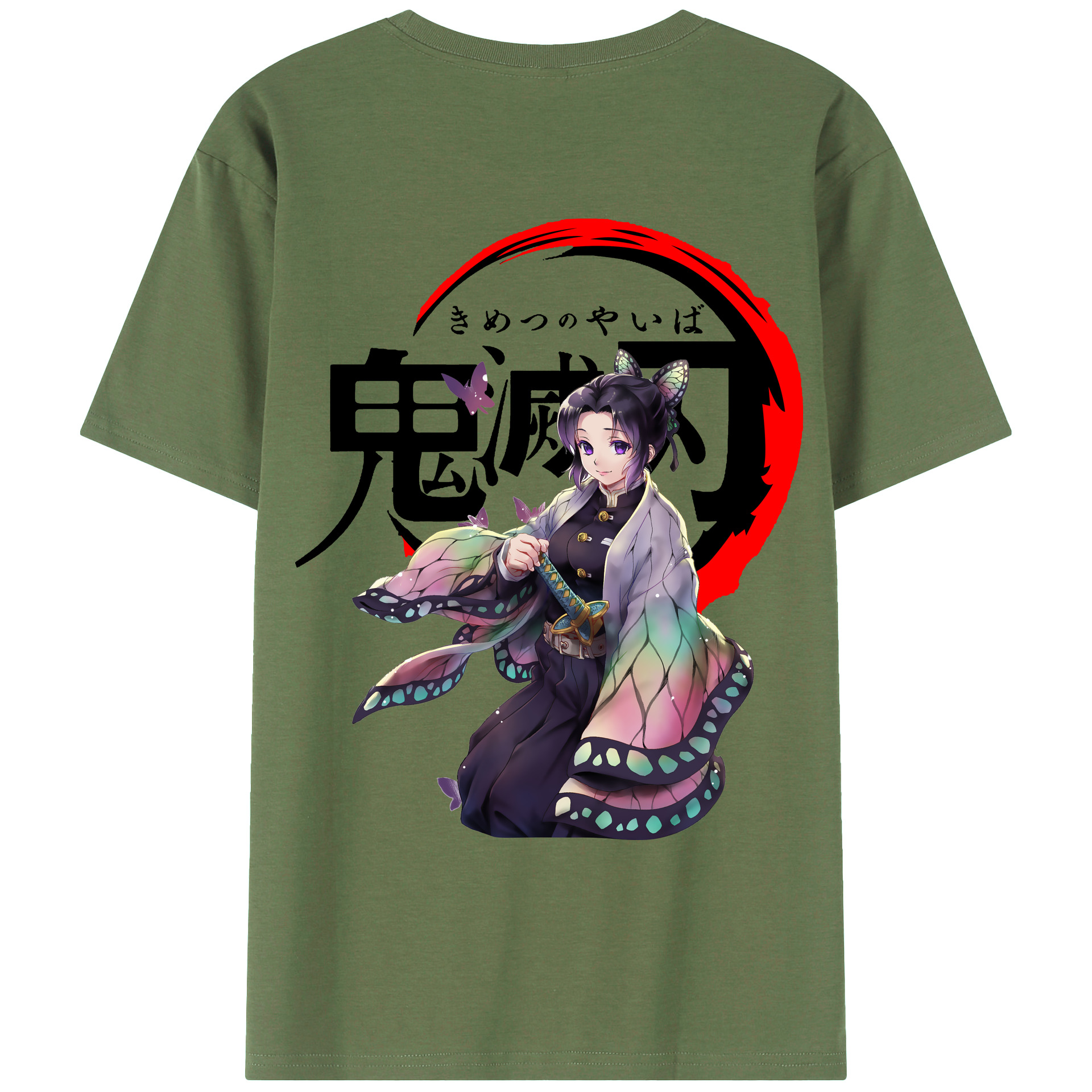 （画像用） 鬼滅の刃（きめつのやいば）蟲柱-胡蝶 しのぶ／こちょう しのぶ Kochou Shinobu 綿100％ メンズ半袖Tシャツ（バックプリント） 通気性